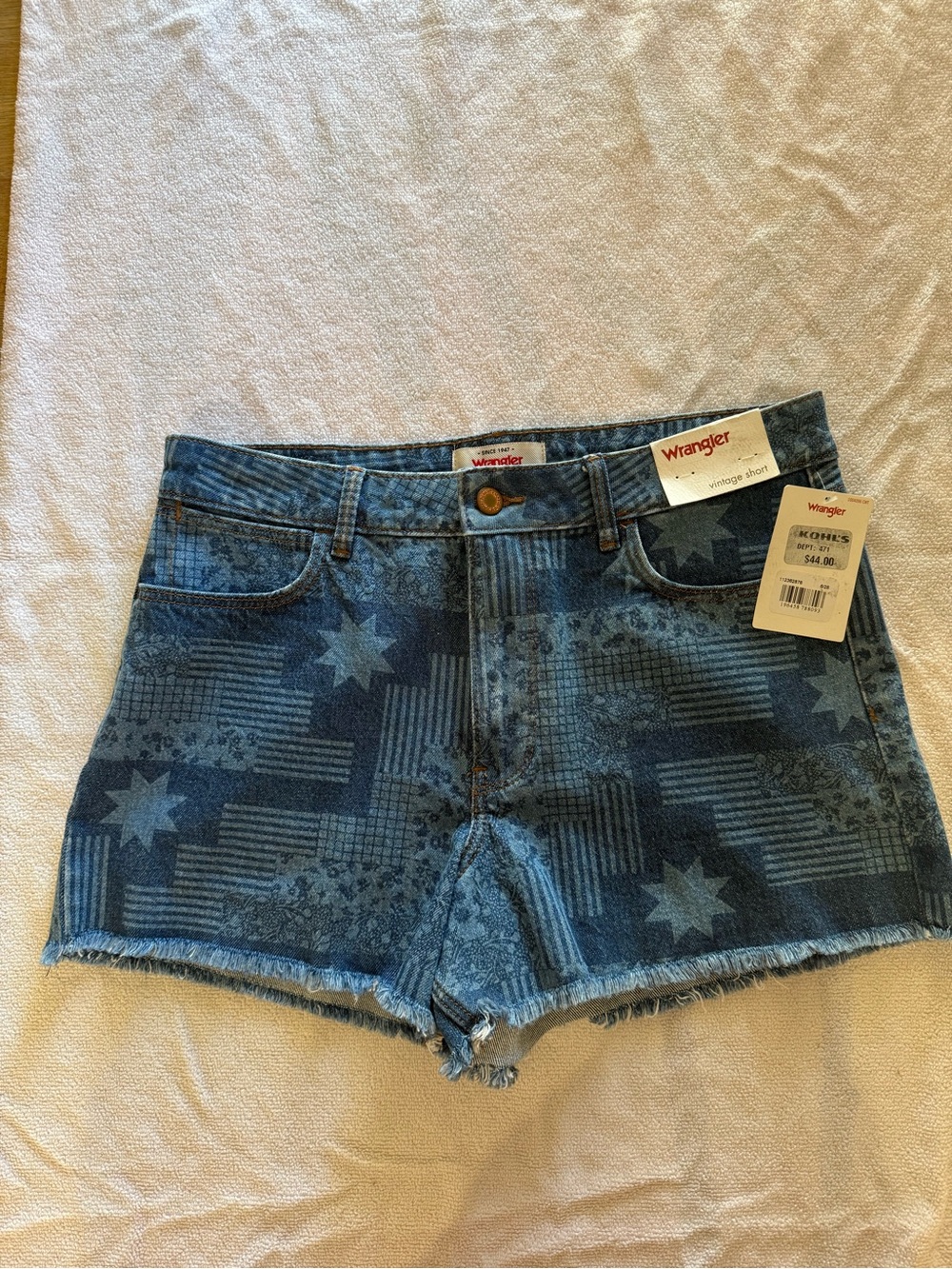 Wrangler Women's Blue Patterned Cutoff Denim Shorts